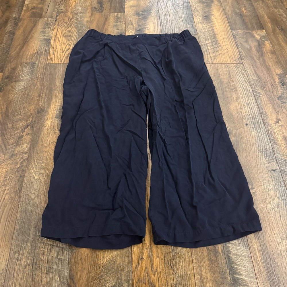 J. Jill Navy Blue Tencel Lyocell Wide Leg Cropped Pants XL Pull On Pockets Baggy